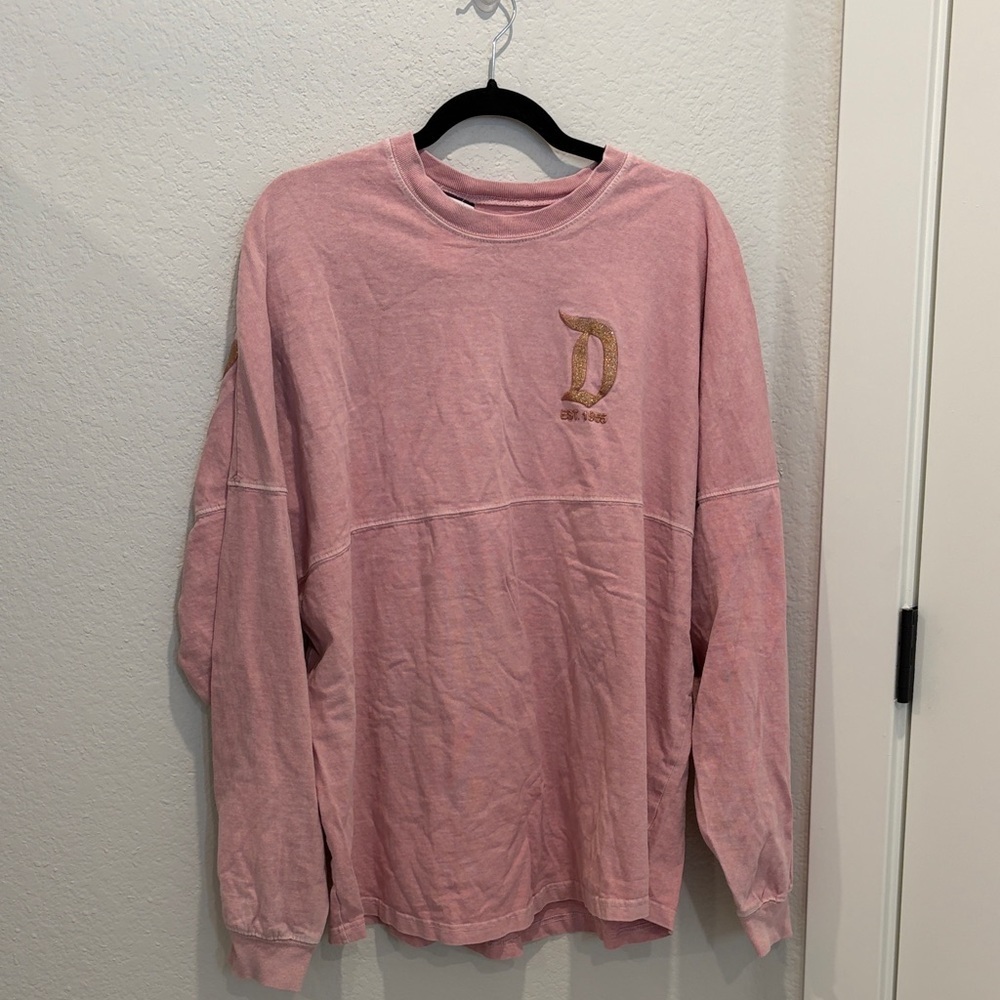 Disney Parks Pink Spirit Jersey Glitter “D” Est. 1955 Long Sleeve Oversized Top